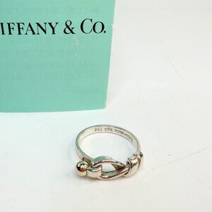 Vintage Tiffany & Co. Hook Eye Band Ring 925 Sterling 750 gold s6.5 JR1301